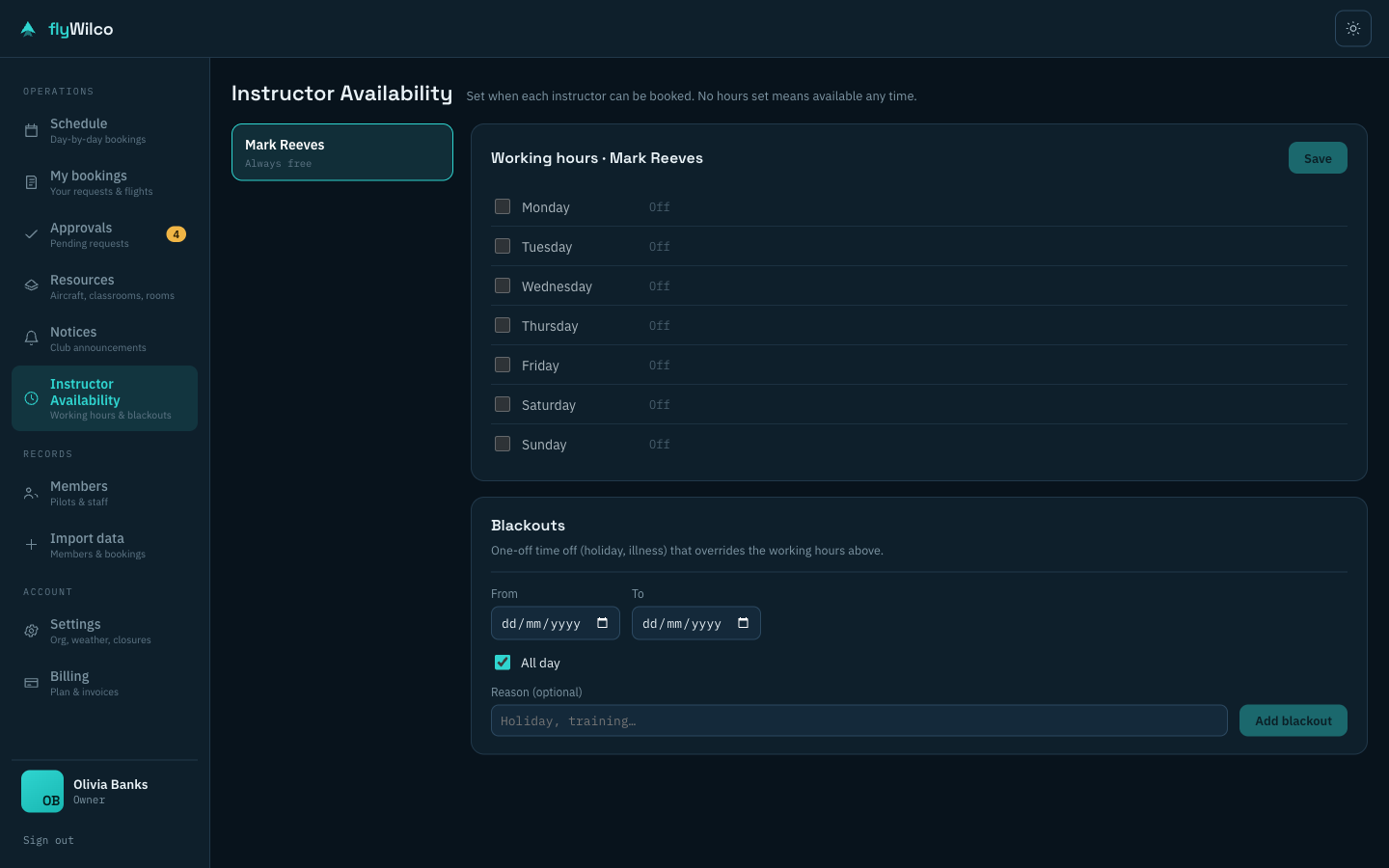 Instructor availability